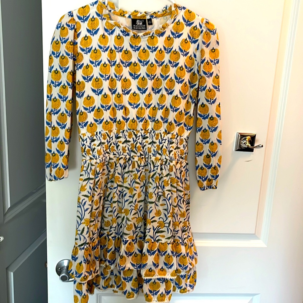 Madison Matthews Renee Dress in Marigold/White/Blue XS